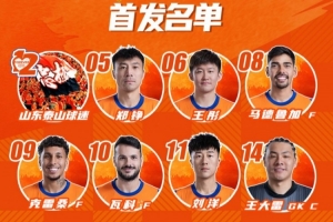 山东泰山今日阵容，加油 ​​​